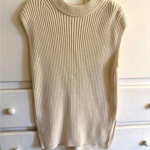 Cream Ribbed Sleeveless Sweater Dress